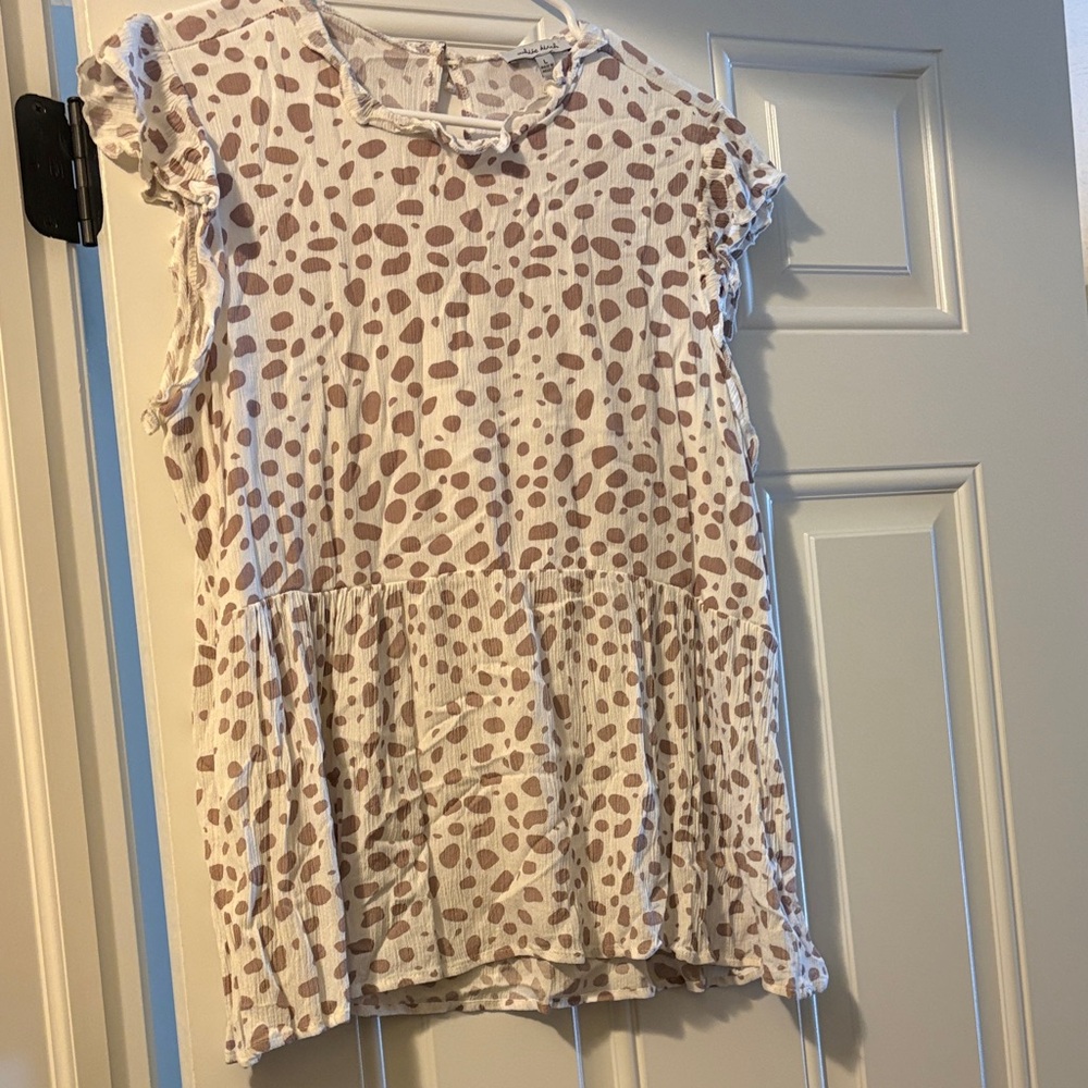 White Birch Cream and Brown Polka Dot Top